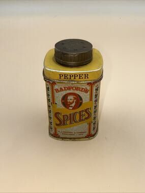 Vintage Old English Tin Pepper Shaker Radfords & Steamship Spice Tins